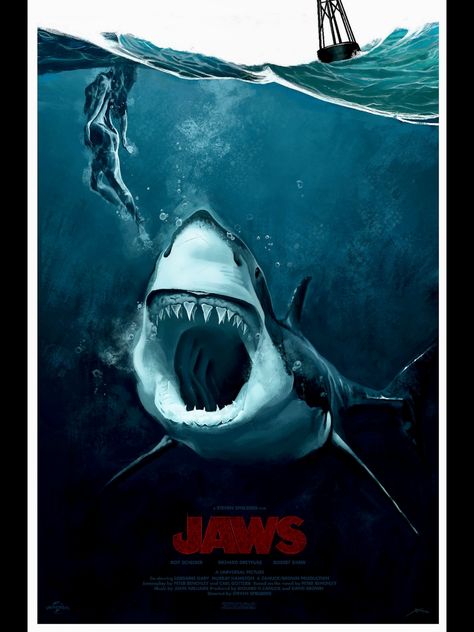 Jaws Film, Jaws Movie Poster, Jaws 1975, Jaws Movie, Shark Pictures, Shark Jaws, Art Musical, Underwater Painting, Shark Art