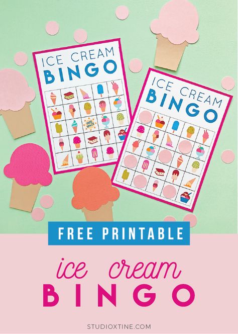 Ice Cream Bingo Free Printable | Print from home | Ice Cream Theme Parties  www.studioxtine.com School Ice Cream Party Ideas, Ice Cream Birthday Party Crafts, Kindergarten Ice Cream Party, Ice Cream Party School, Ice Cream Day Activities, Ice Cream Birthday Games, Ice Cream Party Classroom, Classroom Ice Cream Party, Ice Cream Theme Classroom