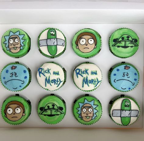 Rick And Morty Strawberries, Rick And Morty Cupcakes, Rick And Morty Cookies, Rick And Morty Birthday Party Ideas, Rick And Morty Party, Rick And Morty Cake, Rick And Morty Birthday, Simpsons Cake, Birthday Desert