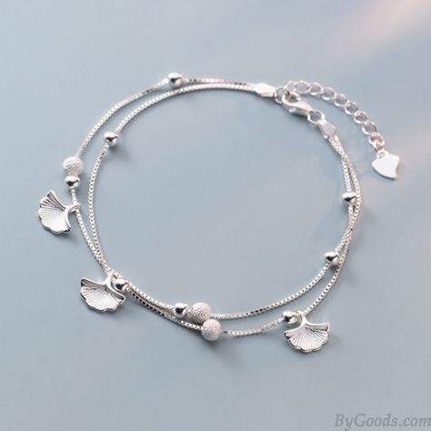 Dainty Ginkgo Leaves Frosted Bead Double Layers Chain Valentine's Day Gifts Cuff Jewelry Silver Wristband Accessory Women's Bracelet Silver Bracelet Design For Women, Silver Bracelet Designs, Silver Bracelet For Women, Valentines Bracelets, Ginkgo Leaves, Pretty Jewelry Necklaces, Fancy Jewellery Designs, Silver Bracelets For Women, Romantic Jewellery