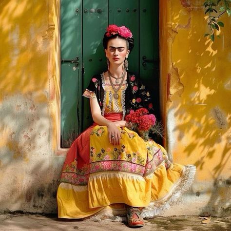 Frida Kahlo Outfit Ideas, Frida Kahlo Fashion, Frida Kahlo Drawing, Transformation Dress, Frida Kahlo Painting, Frida Kahlo Dress, Freida Kahlo, Frida Paintings, Frida Style