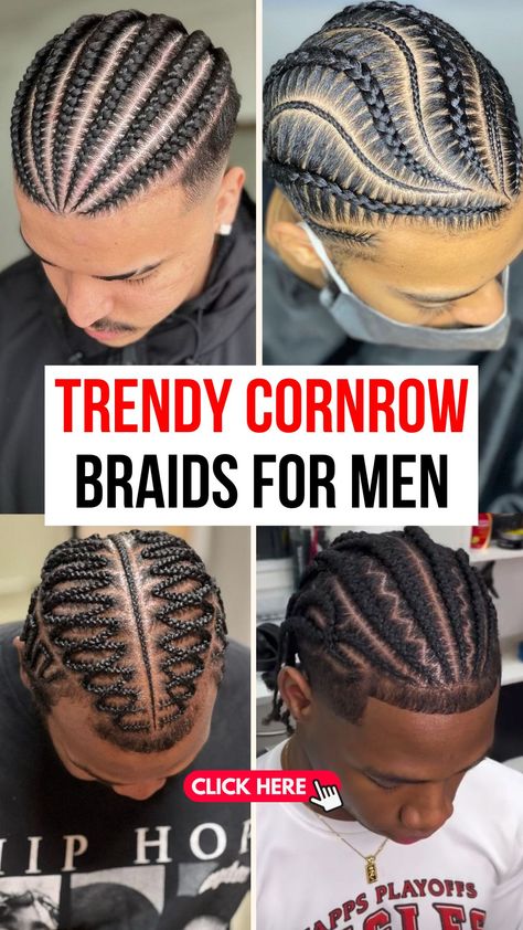 Cool Cornrow Hairstyles for Men in 2024 Men Fade Braid Hairstyles, Men Short Hair Braids Hairstyles, Boys Cornrows Styles, Braided Hairstyles For Men Short Hair, Guy Cornrows, Braided Cornrow Hairstyles Men, Men Braids Hairstyles Cornrows, Cornrow For Men, Men’s Cornrows Ideas