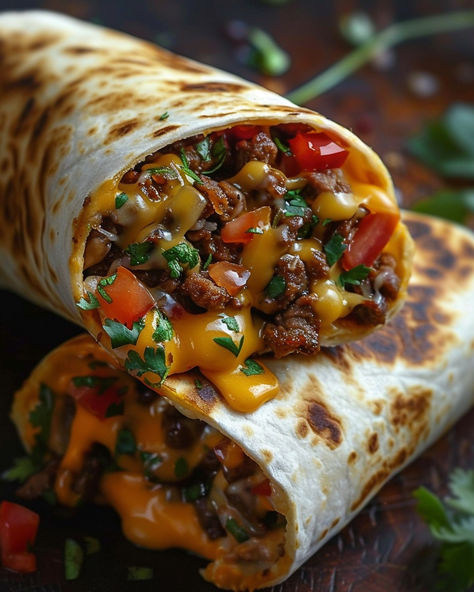 Just wrapped up dinner with these mouth-watering Cheesy Beef Fiesta Wraps!  Perfect for a quick and satisfying meal! Wraps Recipes Beef, Cheesy Beef Burrito Wrap, Ground Beef Recipes Wraps, Wrap Meal Ideas, Mouth Watering Recipes, Ground Beef Wrap, Ground Beef Wraps Recipes, Mexican Wraps Recipes, Wrap Fillings Ideas