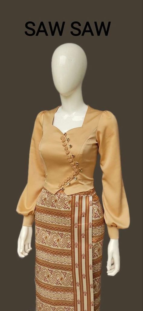 Sunday Top Designs For Women, Burmese Clothing Traditional Dresses, Tempe Recipes, Myanmar Dress Design New Looks, Myanmar Clothes Design, Burmese Dress Design, Myanmar Design, Myanmar Outfit, Unique Dress Design