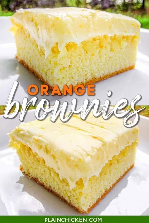 Homemade Blondies, Brownies With Cream Cheese Frosting, Brownies With Cream Cheese, Orange Cream Cheese Frosting, Cake Like Brownies, Key Lime Tarts, Orange Brownies, Puff Pastry Shells, Orange Dessert