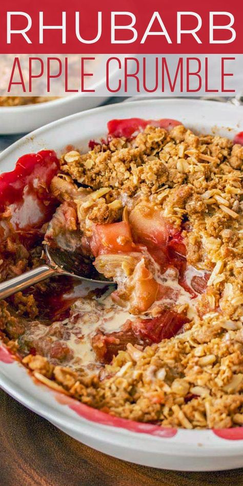 Plum And Apple Crumble, Rhubarb Apple Crisp, Rhubarb And Apple Crumble, Rhubarb Crumble Recipes, Freeze Rhubarb, Apple Crumble Recipe, Rhubarb Crisp, Rhubarb Crumble, Tasty Dessert