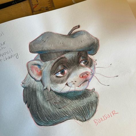 Ferret Character Design, Rabbit Head Drawing, Ferret Oc, Animations References, Beaver Illustration, Ferret Drawing, Animal Character Design, Ferret Art, Stylized Portraits