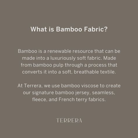 Ever wondered what makes bamboo fabric so special? Learn all about this eco-friendly textile and the different types we offer at Terrera! 🌿⁠ ⁠ #bamboofabric #bambooclothing #sustainablefashion Bamboo Clothing, French Terry Fabric, Bamboo Fabric, Different Types, Sustainable Fashion, Soft Fabrics, Eco Friendly, Textiles, Fabric