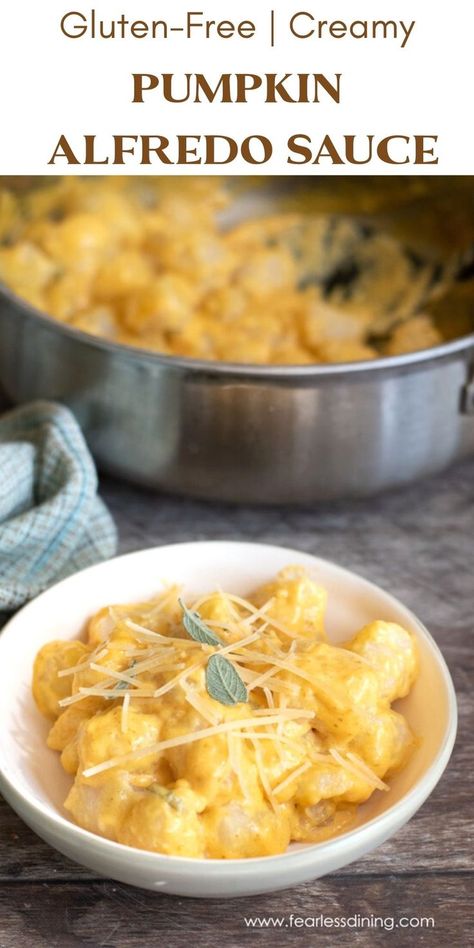 Pumpkin Alfredo Sauce, Alfredo Sauce Easy, Pumpkin Alfredo, Gluten Free Pumpkin Recipes, Pumpkin Pasta Sauce, Gluten Free Gnocchi, Cauliflower Gnocchi, Pumpkin Gnocchi, Pasta Vegetables