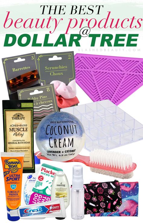 7 Best Dollar Tree Beauty Products to Start Buying ASAP | Slashed Beauty #dollarstore #dollartree #budgetbeauty Dollar Tree Beauty, Banana Boat Sunscreen, Dollar Tree Makeup, Travel Beauty Bag, Secret Deodorant, Colgate Toothpaste, Buzz Feed, Floss Picks, Budget Beauty