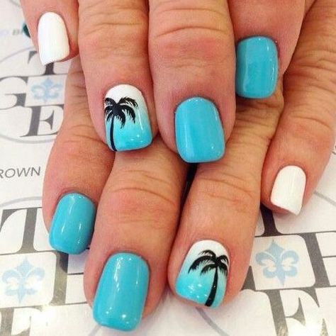 32 Summer Nails That All Feature Palm Trees! - Hashtag Nail Art Palm Tree Nails, Beach Nail Designs, Cute Summer Nail Designs, Summer Nails Beach, Tree Nails, Nail Art Designs Summer, Cute Summer Nails, Best Nail Art Designs, Vacation Nails