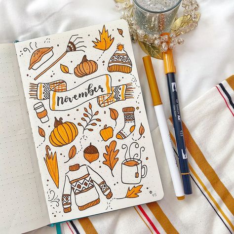 25 November Bullet Journal Spread Ideas for Fall - Beautiful Dawn Designs November Bullet Journal Ideas, November Bullet Journal, Autumn Doodles, November Ideas, Beautiful Dawn, Bullet Journal Month, Bullet Journel, Creating A Bullet Journal, Bullet Journal Cover Ideas