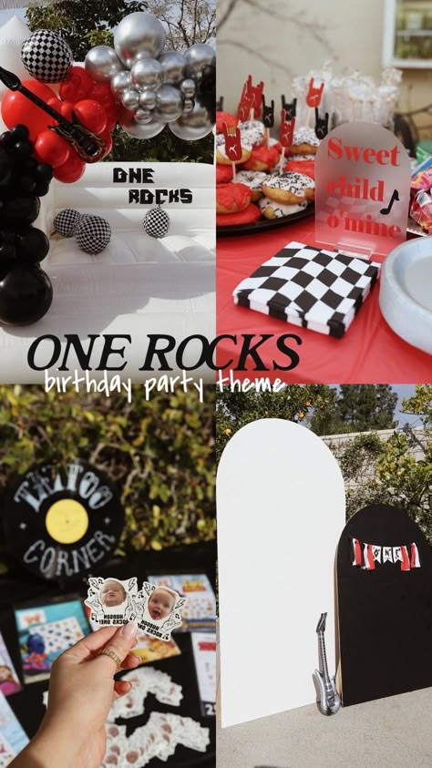 Rock And Roll Aesthetic Birthday, Rock And Roll Birthday Diy, One Rocks First Birthday Backdrop, One First Birthday, One Rocks Backdrop, 1st Birthday Rockstar Theme, Rock And Roll Themed First Birthday, Rock On Birthday Party, World Tour Birthday Theme