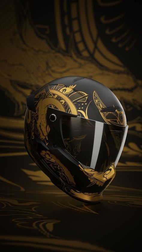 Golden Bike, Custom Bike Helmets, Airbrushed Helmets, Helmet Drawing, Cool Bike Helmets, Motorcycle Helmet Design, Helmet Camera, Cool Motorcycle Helmets, Storm Troopers