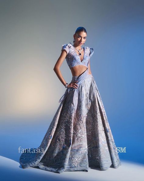 Sulakshana Monga on Instagram: “The Fantasia collection was a way for the designer to push her technique and vision into new dimensions. We planned to create a romantic…” Lehenga Wedding Bridal, Sulakshana Monga, Grey Lehenga, Best Indian Wedding Dresses, Indian Wedding Gowns, Royal Castle, Organza Gowns, Work Lehenga, Lehenga Wedding