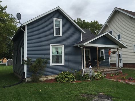 TimberCrest Vinyl Siding (Cobalt) Installation - Payne, Ohio - JeremyKrill.com Vinyl Siding Installation, Cellulose Insulation, Installing Siding, Window Trim, Vinyl Siding, Deep Colors, Cavities, House Inspiration, Dark Colors