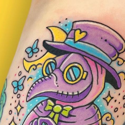 Pastel Plague Doctor, Plague Doctor Tattoo, Pastel Tattoo, Doctor Tattoo, Hyper Realistic Tattoo, Pink Tattoo, Goth Tattoo, Witch Tattoo, Kawaii Tattoo