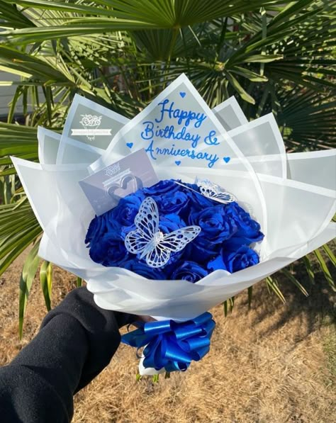 Blue Ribbon Bouquet, Eternal Ramo, Ramo Buchon For Guys, Eternal Flowers Bouquets, Eternal Ramos, Stitch Flower Bouquet, Blue Roses Bouquet, Satin Ribbon Bouquet, Eternal Flower Bouquet