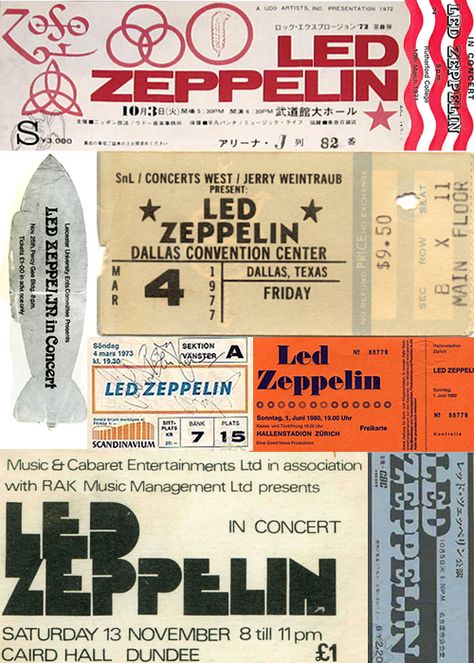 Vintage Rock And Roll Posters, Old Concert Tickets, Vintage Concert Tickets, Led Zeppelin Poster Vintage, Rock Concert Tickets, Concert Tickets Aesthetic, Concert Ticket Design, Led Zeppelin Wallpaper, Led Zeppelin Art