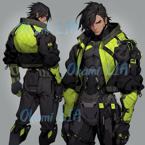 Straight Jacket Character Design, Cyberpunk Clothing Design, Cyberpunk Jacket Concept Art, Scifi Outfits Female, Cyberpunk Male Outfit, Cyberpunk Outfit Art, Cyberpunk Oc Male, Cyberpunk Outfit Drawing, Techwear Character Design