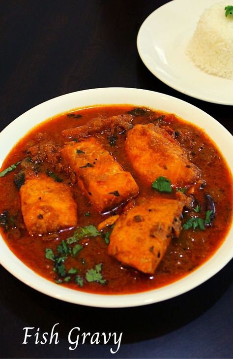 masala fish gravy recipe, fish recipes - Yummy Indian Kitchen #fishrecipes #fishcurry #fishgravy #seafood #salmon #fish #salmonrecipes Fish Gravy Recipe, Durban Curry, Fish Masala, Masala Fish, Coconut Fish, Fish Curry Recipe, Goan Recipes, Mutton Recipes, Recipes Yummy