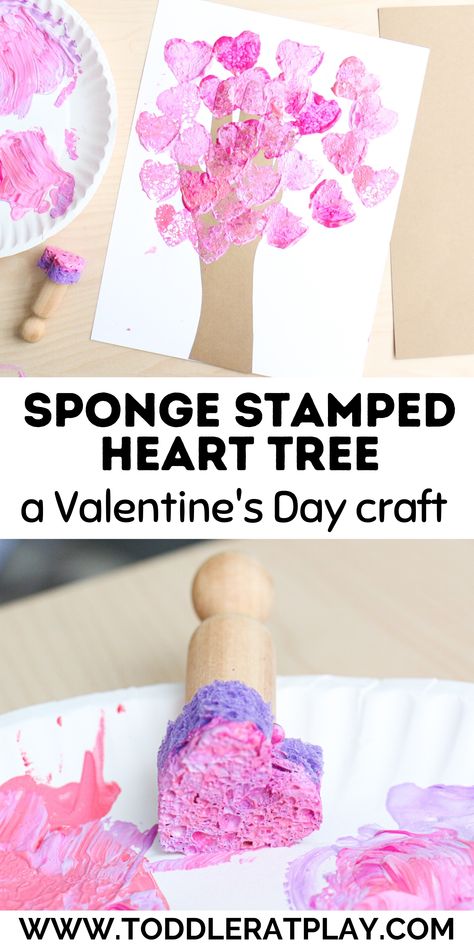 Easy and fun craft idea for Valentine's Day! #valentinesdaycrafts #craftsforkids #spongepaintedcrafts #handprintcrafts #papercrafts Pink Sensory Activities, Pink Day Activities, Pink Art Preschool, Pink Day Activities Preschool Ideas, Valentines Messy Play Ideas, Pink Day Crafts For Kids, Pink Preschool Activities, Pink Day Activities Preschool, Pink Crafts For Preschoolers