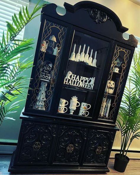 Goth Storage, Goth Cabinets, Gothic Bathroom Storage, Gothic Cabinet, Makeup Storage Goth, Black Gothic Cabinet, Dining Cabinet, Halloween Everyday, Gothic Furniture