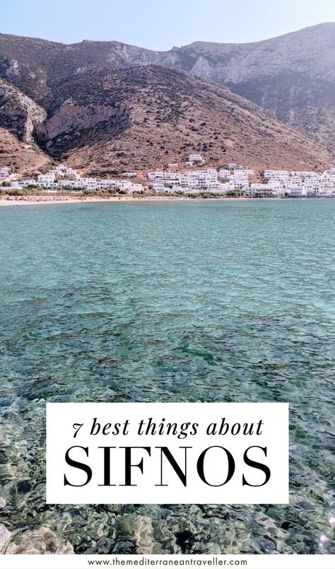 Kamares bay with text overlay '7 Best Things About Sifnos' Sifnos Island Greece, Greek Magic, Travel Mediterranean, Sifnos Greece, Greek Islands To Visit, Pretty Scenery, Greek Island Hopping, Greece Itinerary, Travel Greece