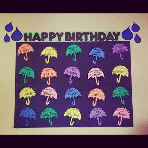 birthday boards | Rainy April Birthday board. April Birthday Board, April Birthday Board Ideas, Birthday Board Preschool, Birthday Boards Classroom Preschool, Birthday Board Ideas, Preschool Charts, Birthday Board Classroom, Birthday Chart, Birthday Boards