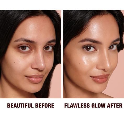 Hollywood Flawless Filter in shade 4.5 before and after on light-tone model Charlotte Tilbury Hollywood Flawless Filter, Charlotte Tilbury Hollywood Flawless, Glow Filter, Hollywood Flawless Filter, Flawless Filter, Charlotte Tilbury Makeup, Hollywood Lights, Makeup Secret, Cheek Makeup