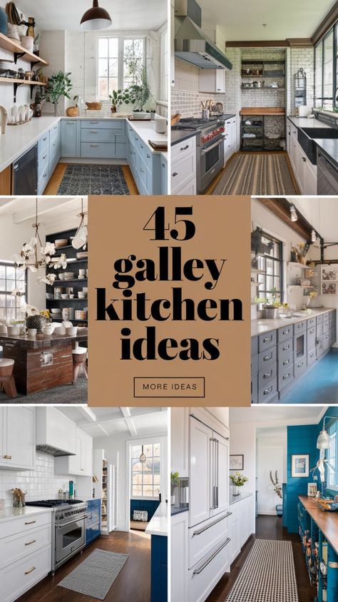 Looking to enhance your small kitchen with a stylish and practical design? Discover 45 stunning galley kitchen ideas perfect for optimizing narrow spaces! From modern and sleek to cozy and rustic, these kitchens showcase the best of both style and functionality. Perfect for anyone looking to create a chic and efficient cooking area. Get inspired and transform your kitchen today! #GalleyKitchen #SmallSpaceLiving #KitchenDesign #ModernKitchens #RusticKitchens #InteriorDesign #HomeDecor Galley Style Kitchen Ideas, Small Galley Kitchen Ideas Narrow Layout, Small Narrow Kitchen Ideas, Small Galley Kitchen Remodel Layout, Galley Kitchen Storage, Galley Kitchen Narrow, Galley Kitchen Island, Rustic Galley Kitchen, Small Narrow Kitchen