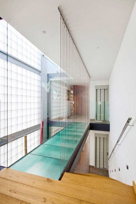 Beautiful family home in Barcelona House In Barcelona, Glass Stair, Glass Walkway, Glass Railings, Glass Bridge, Residence Life, Narrow House, Glass Floor, Stairs Design