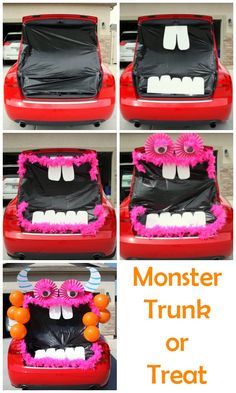 Trunk Or Treat Monster, Monster Trunk Or Treat, Halloween Car Decorations, Trunker Treat Ideas, Church Halloween, Trunk Or Treat Ideas, Hallowen Ideas, Hallowen Costume, Treat Ideas