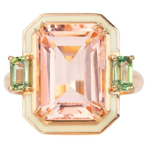 Chanel Rings Gold, Peach Sapphire Ring, Pink Topaz Ring, Pink Sapphire Ring, Gold Cocktail Ring, Gold Cocktail, Pink Topaz, Green Sapphire, Pink Ring