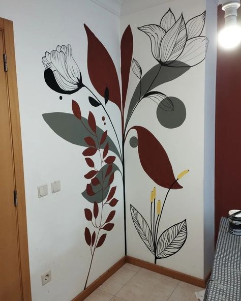 bedroom wall painting ideas Room Wall Drawing, Bedroom Wall Painting Ideas, Bedroom Wall Art Ideas, Bedroom Wall Painting, Simple Wall Paintings, Painting Corner, Wall Painting Ideas, Wall Murals Diy, Creative Wall Painting