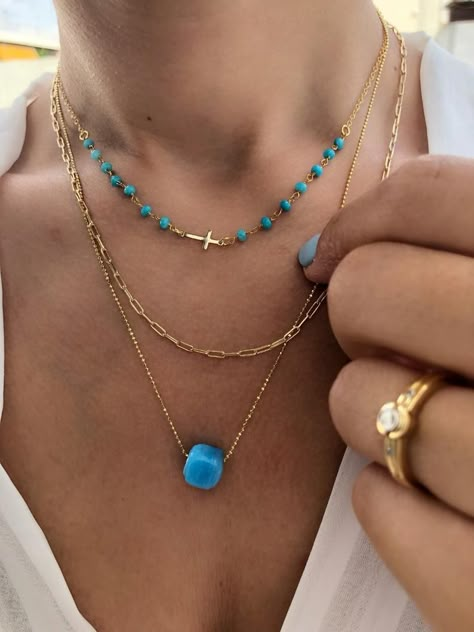 Turquoise Bead Necklace Turquoise Jewelry Turquoise Pendant | Etsy Turquoise Jewelry Necklace Gold, Simple Turquoise Necklace, Gold Turquoise Necklace, Turquoise Necklace Stack, Colored Stones Jewelry, Turquoise Stone Necklace, Turquoise Jewelry Outfits, How To Wear Turquoise Jewelry, Dainty Turquoise Necklace