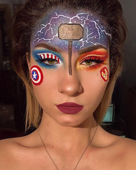 Avengers Makeup Looks, Marvel Makeup Ideas, Marvel Makeup Looks, Thor Makeup, Avengers Makeup, Maquillage Harry Potter, Marvel Makeup, Superhero Makeup, Disney Eye Makeup