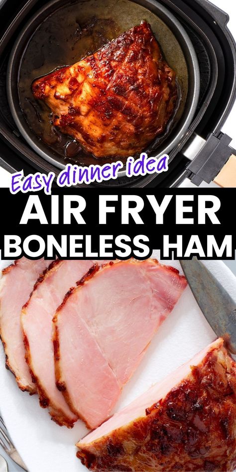 Try this recipe for air fryer ham with a honey mustard glaze for an easy dinner recipe! Juicy honey-baked ham, with crispy charred edges and a wonderfully sticky glaze, ready in under an hour! Ham Ninja Foodi, Pre Cooked Ham In Air Fryer, Air Fryer Ham Recipes, Ham Air Fryer, Ninja Foodi Ham, Boneless Ham Recipe, Air Fryer Ham, Boneless Ham, Precooked Ham