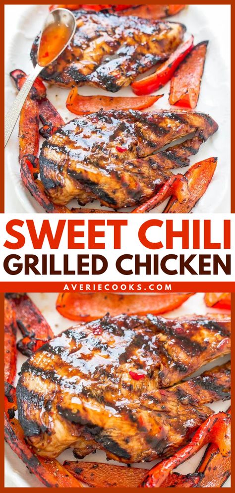 Grilled Sweet Chili Chicken Recipe - Averie Cooks Skinless Chicken Recipes, Boneless Skinless Chicken Recipes, Grilled Chicken Recipes Easy, Sweet Chili Chicken, Easy Grilling Recipes, Food Fusion, Easy Grilled Chicken, Chili Chicken, Grilled Dinner