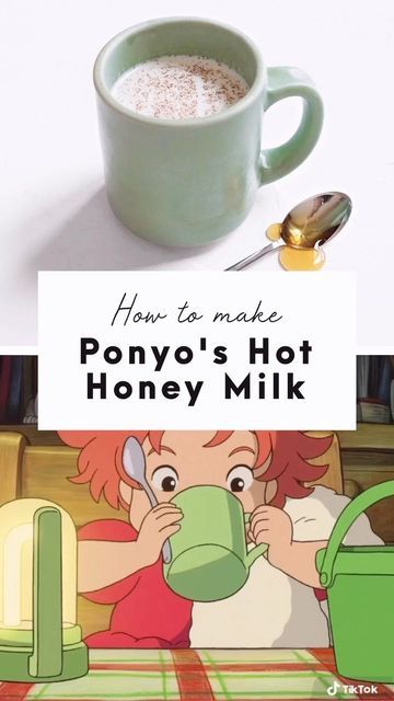 Ponyo Honey Milk, Studio Ghibli Cocktails, Ponyo Milk Tea Recipe, Studio Ghibli Tea Party, Studio Ghibli Snacks, Ponyo Drink, Japanese Cafe Food, Ghibli Night, Studio Ghibli Diy