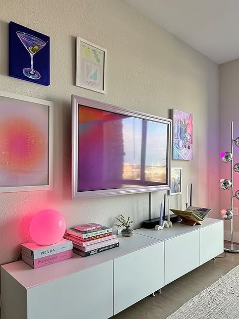 Calista's Amazon Page Cute Tv Room Ideas, Good Vibes Apartment, Wall Led Mirror, Minimalist Bedroom Living Room, Under Tv Decor Bedroom Wall Mounted Tv, Cozy Apt Living Rooms, Apartment Decor Inspiration Dining Room, Apartment Living Space Ideas, Apartment With No Windows