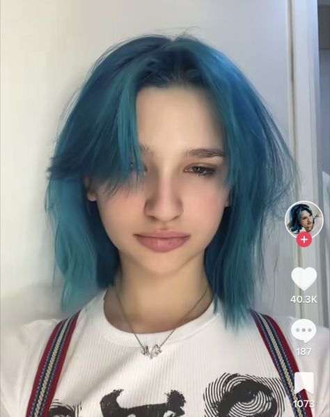 Cute shoulder length cut and color Blue Shoulder Length Hair, Shoulder Length Grunge Haircut, Alt Haircuts Shoulder Length, Short Wavy Blue Hair, Shoulder Length Hair Alt, Bright Blue Hair, Shoulder Length Hair Cuts, Shoulder Length Hair, Shoulder Length