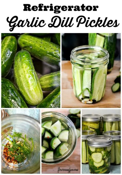 How to make easy Refrigerator Garlic Dill Pickles a homemade pickles recipe via flouronmyface.com Quick Pickle Recipe, Garlic Dill Pickles, Kosher Dill Pickles, Pickle Recipes Homemade, How To Make Pickles, Pickles Recipe, Canning Pickles, Pickle Recipes, In A Pickle