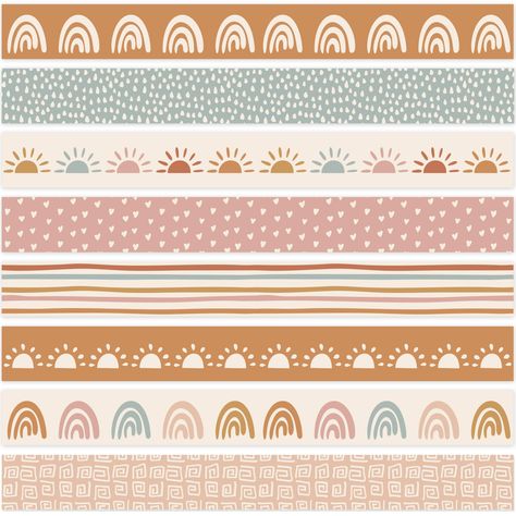 PRICES MAY VARY. Package Includes - 64pcs boho theme bulletin border stickers in 8 designs, each design contains 8pcs, sufficient for classroom decoration. Delicate Design - The bulletin border takes boho as the theme, boho rainbow, sun, heart and other classic elements are printed, stylish and attractive, you can make combination at will. Premium Material - Made of good material paper, durable and safe, easy to stick and peel, you can easily stick them on the bulletin board, blackboard and whit Boho Daycare, Border Bulletin Board, Boho Bulletin Board, Bulletin Board Borders Printable, Preppy Teacher, Boho Border, Stickers For School, Boho Classroom Decor, Elementary Classroom Themes