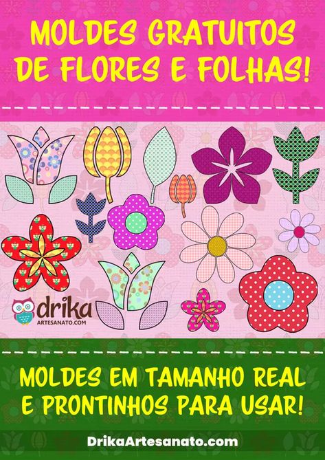 Moldes de Flores e Folhas Patch Aplique, Patch Quilt, Origami, Patchwork