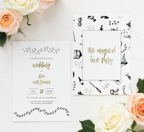 Hogwarts Harry Potter Wedding Invitation Instant Download | Etsy Wizard Wedding, Harry Potter Wedding Invitations, Vineyard Wedding Invitations, Wedding Invitation Rsvp, Geometric Wedding Invitation, Bohemian Wedding Invitations, Creative Wedding Invitations, Harry Potter Wedding, Traditional Wedding Invitations