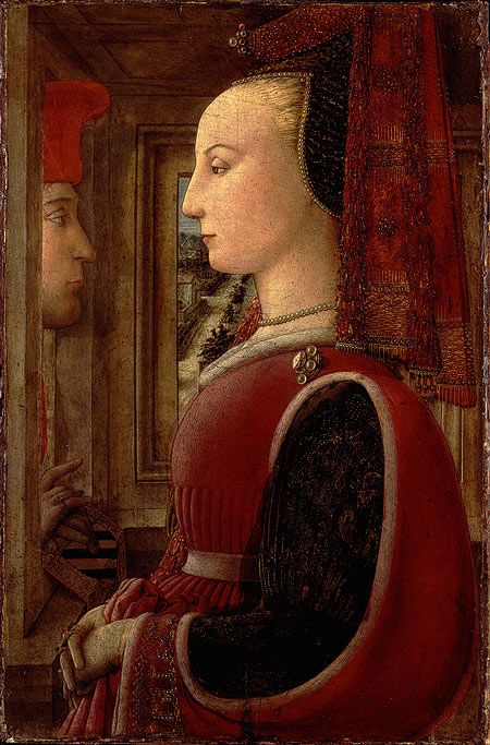 Portrait of a Woman with a Man at a Casement, ca. 1440–44  Fra Filippo Lippi (Italian, Florentine, ca. 1406–1469)  Tempera on wood    25 1/4 x 16 1/2 in. (64.1 x 41.9 cm)  Inscribed on cuff: LEALT[À]  Marquand Collection, Gift of Henry G. Marquand, 1889 (89.15.19) Female Tattoos, Portrait Of A Woman, Italian Art, Medieval Art, Chiaroscuro, Tempera, 15th Century, Art Plastique, Metropolitan Museum Of Art