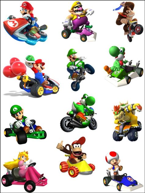 Mario Kart Image, Mario Kart Karts, Toad Mario Kart, Mario Car, Mario Kart Cake, Mario Kart Characters, Mario Kart Party, Nintendo Party, Perler Bead Mario