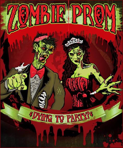 . Zombie Party Decorations, Zombie News, Prom Posters, Zombie Tattoos, Halloween Party Planning, Zombie Prom, Zombie Apocolypse, Teen Halloween, Zombie Walk