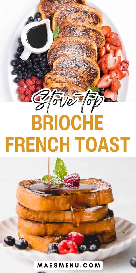 This Brioche French Toast Recipe is a hit with almost any crowd. It's rich, tender, light, and lightly sweetened. Enjoy it on lazy weekend mornings, for brunch, and even holiday breakfasts. Made on the stove top this rich and custardy breakfast is a must try easy breakfast recipe. #easybreakfastidea #stovetopfrenchtoast Brioche French Toast Recipe, Breakfast Brunch Party, Delicious Healthy Breakfast Recipes, Quiche Lorraine Recipe, Brioche French Toast, Easy Breakfast Recipe, Breakfast Lovers, Lazy Weekend, Holiday Breakfast